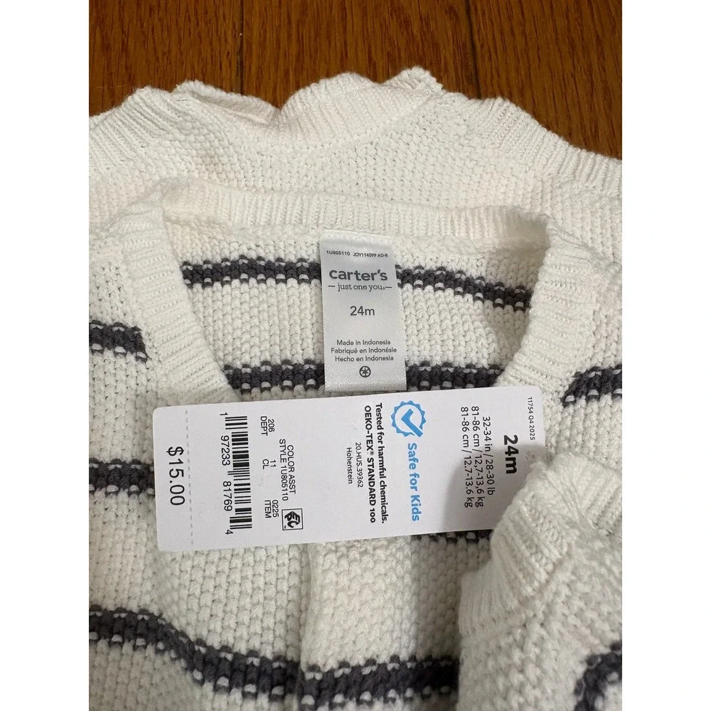 Carters Just One You Baby Boy Girl White Blue Striped Knit Romper 24M 1U805110